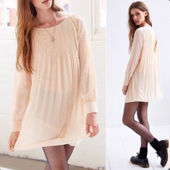 Kimchi Blue Pintuck Longsleeve Chiffon Swing Dress